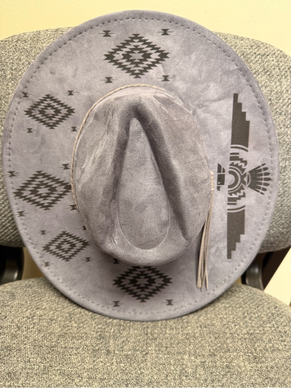 Grey Western Felt Hat with Aztec Print